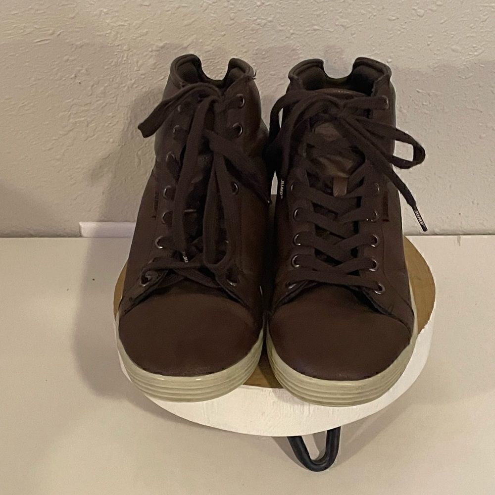 Pre-Owed Jump Ipsum Mens High Top Brown Faux Leather Sneakers Size 9
